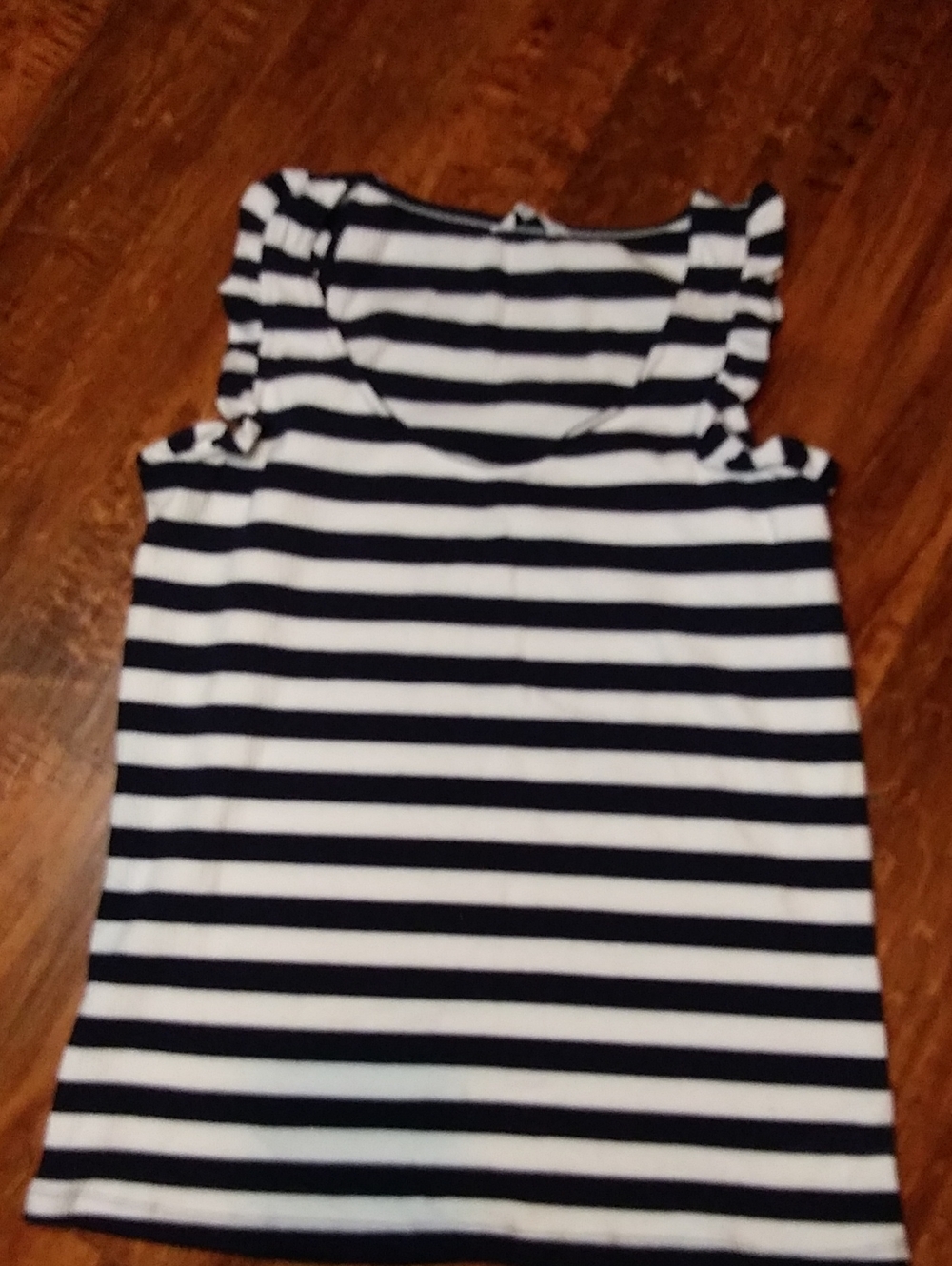 Striped Blue & White Ruffle Sleeve Tank Top